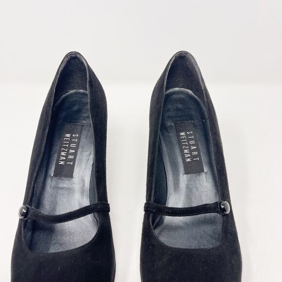 Stuart Weitzman Womens 9.5 Black Suede Mary Jane Pump Heels Square Toe Vintage - Picture 14 of 15